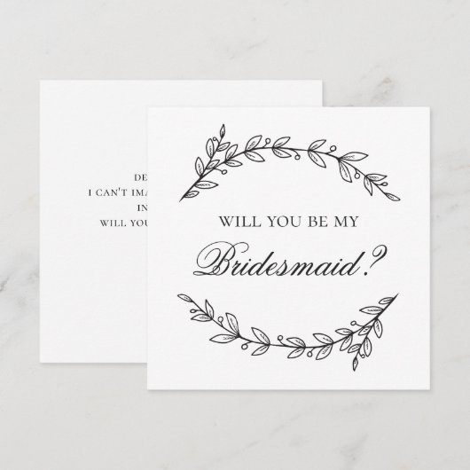 Wil je mijn bruidsmeisje zijn. Zwart-wit huwelijk Kaart (Voorkant / Achterkant)