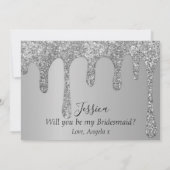 Wil je mijn bruidsmeisje zilveren glitter druppels save the date (Achterkant)