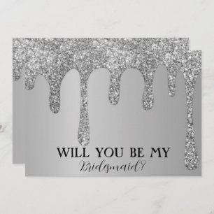 Wil je mijn bruidsmeisje zilveren glitter druppels save the date