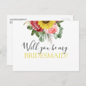 Wil je mijn bruidsmeisje zonnebloem eucalyptus zij aankondigingskaart (Voorkant / Achterkant)