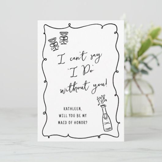 Wil je mijn...Champagne Doodle Bruids Voorstel zij Kaart (Staand voorkant)