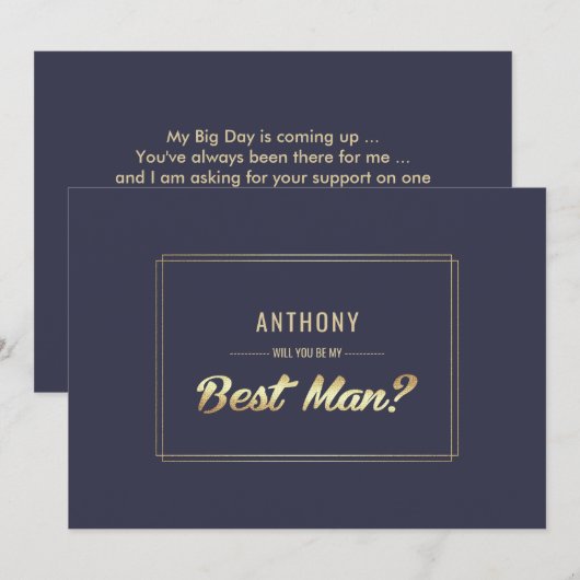 Wil je mijn getuige zijn? Navy Blauw Gouden Trouwe Kaart (Voorkant / Achterkant)