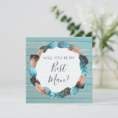 Wil je mijn getuige zijn Rustieke Boho Veren Kaart (Staand voorkant)