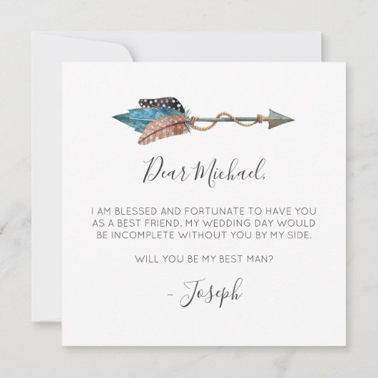 Wil je mijn getuige zijn Rustieke Boho Veren Kaart (Achterkant)