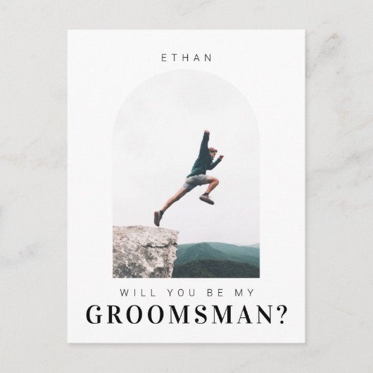 Wil je mijn Groomsman Minimal Photo Modern Arch zi Briefkaart (Voorkant)
