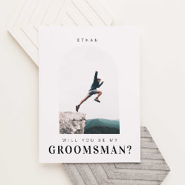 Wil je mijn Groomsman Minimal Photo Modern Arch zi Briefkaart