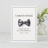 Wil je mijn groomsman zwart Waterverf boog Stropda Kaart (Staand voorkant)