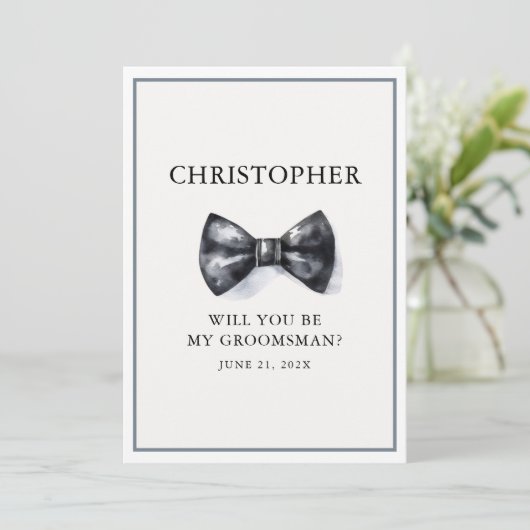 Wil je mijn groomsman zwart Waterverf boog Stropda Kaart (Staand voorkant)
