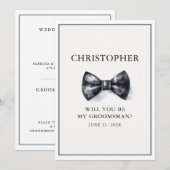 Wil je mijn groomsman zwart Waterverf boog Stropda Kaart (Voorkant / Achterkant)