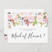 Wil je mijn Maid of Honor blos roze bloemen zijn? Uitnodiging Briefkaart (Voorkant / Achterkant)