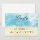 Wil je mijn MEID OF HONOR Gold Blue Glitter zijn? Kaart (Voorkant / Achterkant)