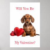 Wil je mijn Valentijn Dachshund Puppy Heart zijn? Poster (Voorkant)