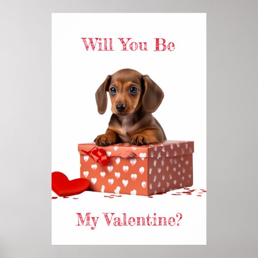 Wil je mijn Valentijn Dachshund Red Box zijn? Poster (Voorkant)