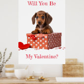 Wil je mijn Valentijn Dachshund Red Box zijn? Poster (Keuken)