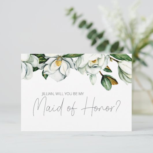 Wil je My Maid of Honor White Magnolia Floral zijn (Staand voorkant)