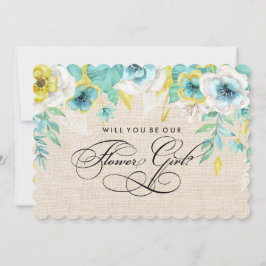 Wil je ons bloemenmeisje zijn? Aquarel Bloemen Kaart