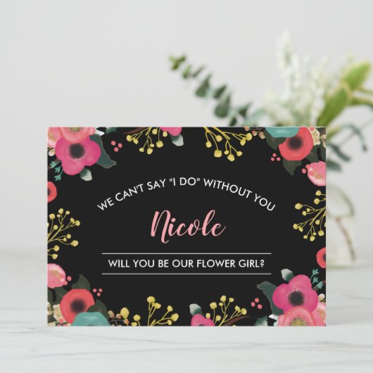 Wil je ons Bloemenmeisje zijn? Modern Bloemendesig Kaart (Staand voorkant)