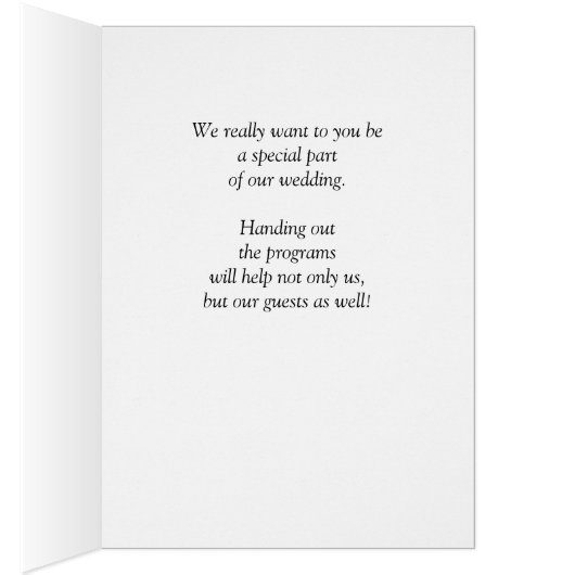 Wil je programma's uitdelen, bij bruiloft, dress,  (Binnen (Rechts))