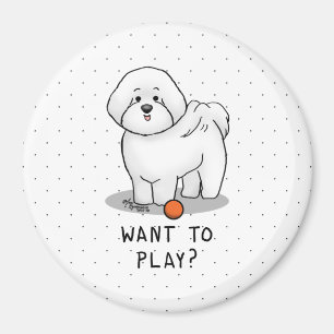 Wil je spelen? Bichon Frise Dog met Ball - Cute Magneet