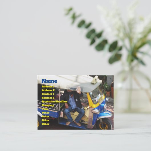 Wil je TAXI TUK-TUK? Visitekaartje (Staand voorkant)