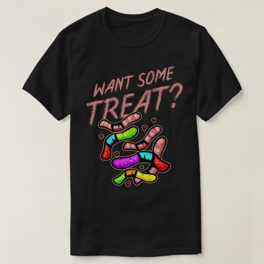 Wil je wat lekkere gummiwormen en echte regenworme t-shirt (Design voorkant)