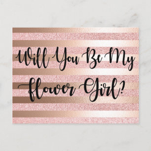 Wil jij mijn Bloemenmeisje Roos Gold Glitter&Folie Briefkaart