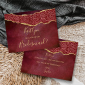 Wil jij mijn bruidsmeisje Bourgondië & Gold Agaat  Uitnodiging Briefkaart