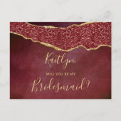 Wil jij mijn bruidsmeisje Bourgondië & Gold Agaat  Uitnodiging Briefkaart (Voorkant)