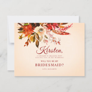 Wil jij mijn bruidsmeisje Herfst Floral Ivory Blus Briefkaart