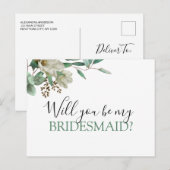 Wil jij mijn bruidsmeisje Magnolia Eucalyptus zijn Aankondigingskaart (Voorkant / Achterkant)