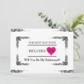 Wil jij mijn bruidsmeisje met een roze hart zijn? kaart (Staand voorkant)