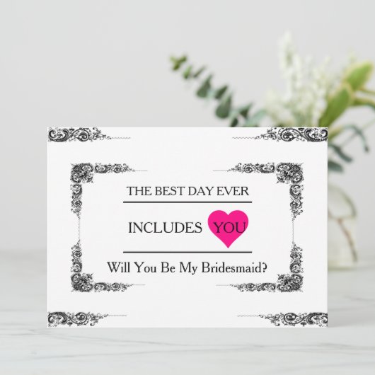 Wil jij mijn bruidsmeisje met een roze hart zijn? kaart (Staand voorkant)