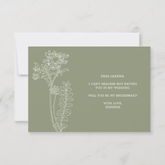 Wil jij mijn bruidsmeisje Sage Green Flowers Boho  (Achterkant)