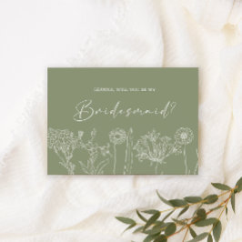 Wil jij mijn bruidsmeisje Sage Green Flowers Boho 