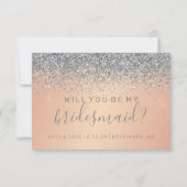 Wil jij mijn bruidsmeisje Silver Glitter Roos Gold Kaart (Voorkant)