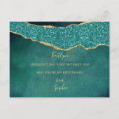 Wil jij mijn bruidsmeisje turquoise en gouden agaa uitnodiging briefkaart (Achterkant)