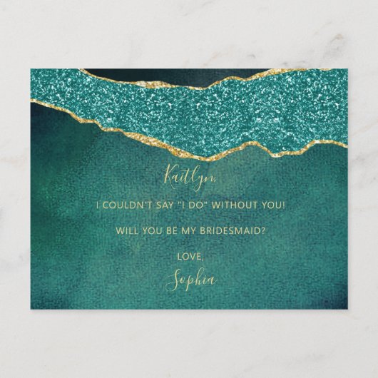Wil jij mijn bruidsmeisje turquoise en gouden agaa uitnodiging briefkaart (Achterkant)