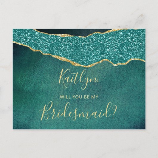Wil jij mijn bruidsmeisje turquoise en gouden agaa uitnodiging briefkaart (Voorkant)