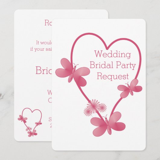 Wil jij mijn bruidsmeisje uitnodiging Pink Heart z (Voorkant / Achterkant)