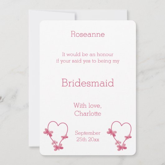 Wil jij mijn bruidsmeisje uitnodiging Pink Heart z (Achterkant)