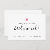 Wil jij mijn bruidsmeisje zijn Donker Roze Hart? Kaart (Voorkant / Achterkant)