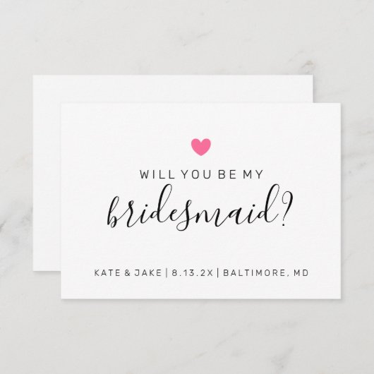 Wil jij mijn bruidsmeisje zijn Donker Roze Hart? Kaart (Voorkant / Achterkant)