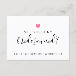 Wil jij mijn bruidsmeisje zijn Donker Roze Hart? Kaart