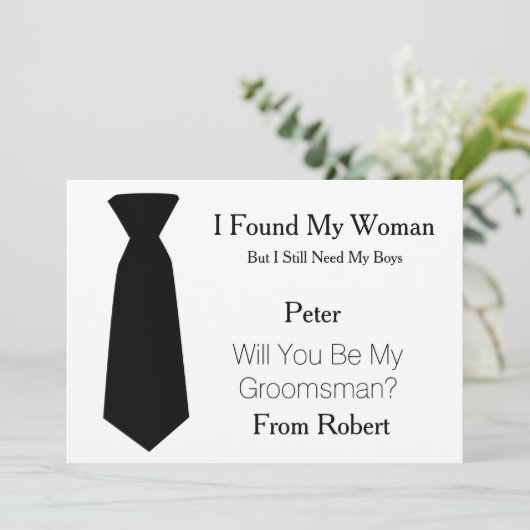 Wil jij mijn Groomsman Black & White Stropdas zijn Kaart (Staand voorkant)