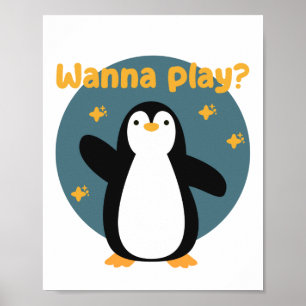 Wil Kawaii een grappige pinguïn spelen Poster