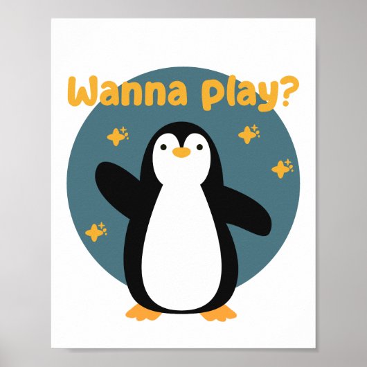 Wil Kawaii een grappige pinguïn spelen Poster (Voorkant)