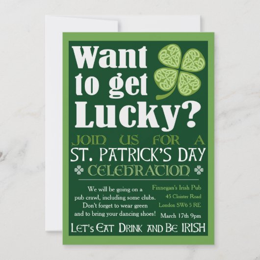 Wil Lucky krijgen - St. Patrick's Day Party Kaart (Voorkant)