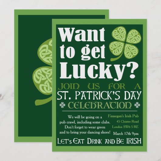 Wil Lucky krijgen - St. Patrick's Day Party Kaart (Voorkant / Achterkant)
