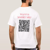 Wil met me trouwen QR code op rug grappig wit T-shirt (Achterkant)