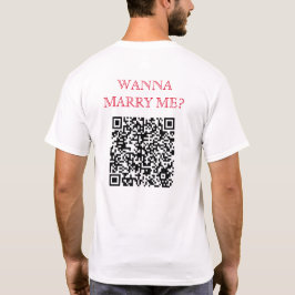 Wil met me trouwen QR code op rug grappig wit T-shirt